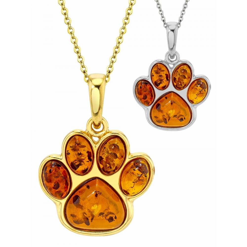 Pendants | Baltic Amber Dog Paw 14K Goldplated 925 Sterling Silver Pendant 18 Necklace