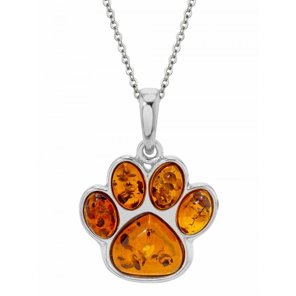 Pendants | Baltic Amber Dog Paw 14K Goldplated 925 Sterling Silver Pendant 18 Necklace