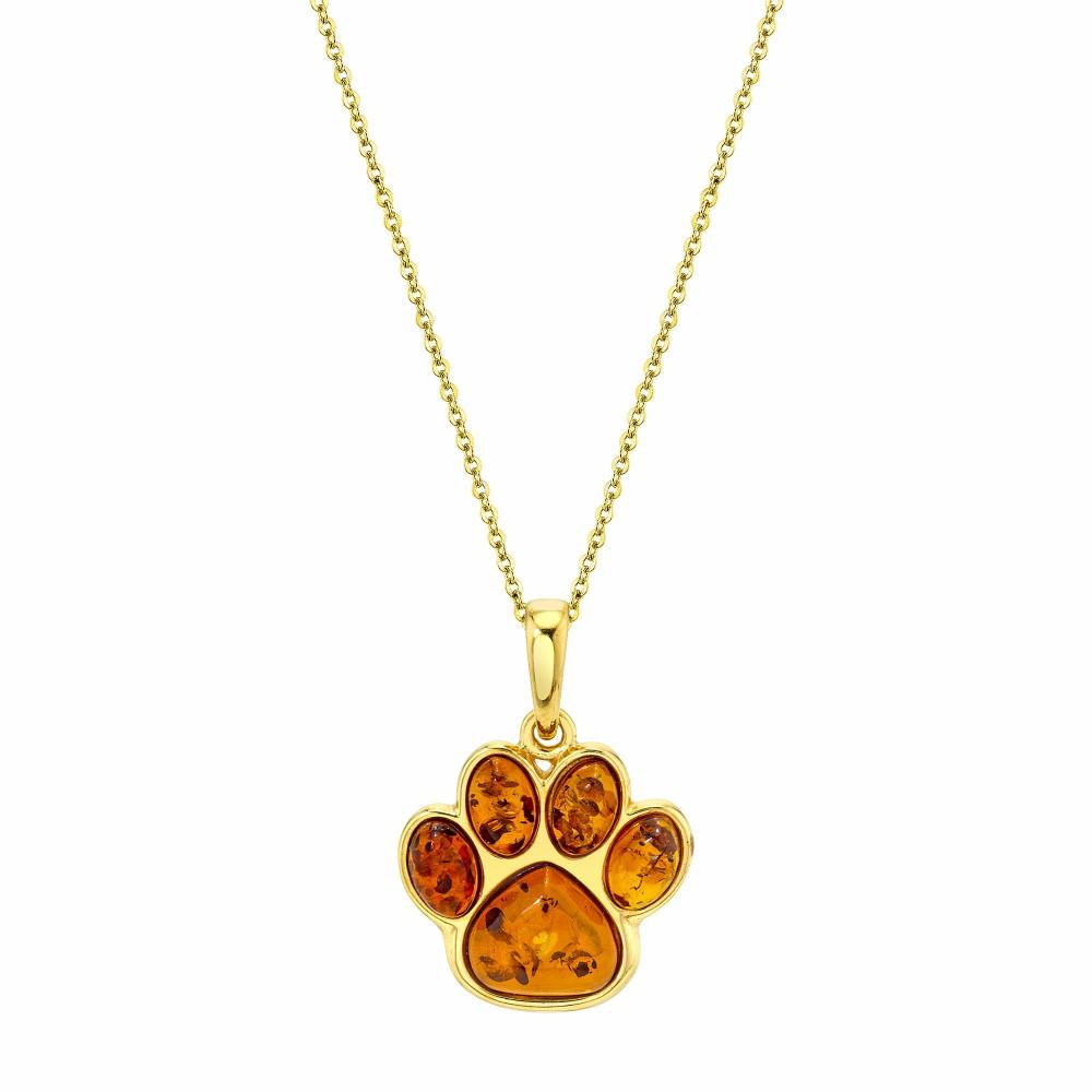 Pendants | Baltic Amber Dog Paw 14K Goldplated 925 Sterling Silver Pendant 18 Necklace