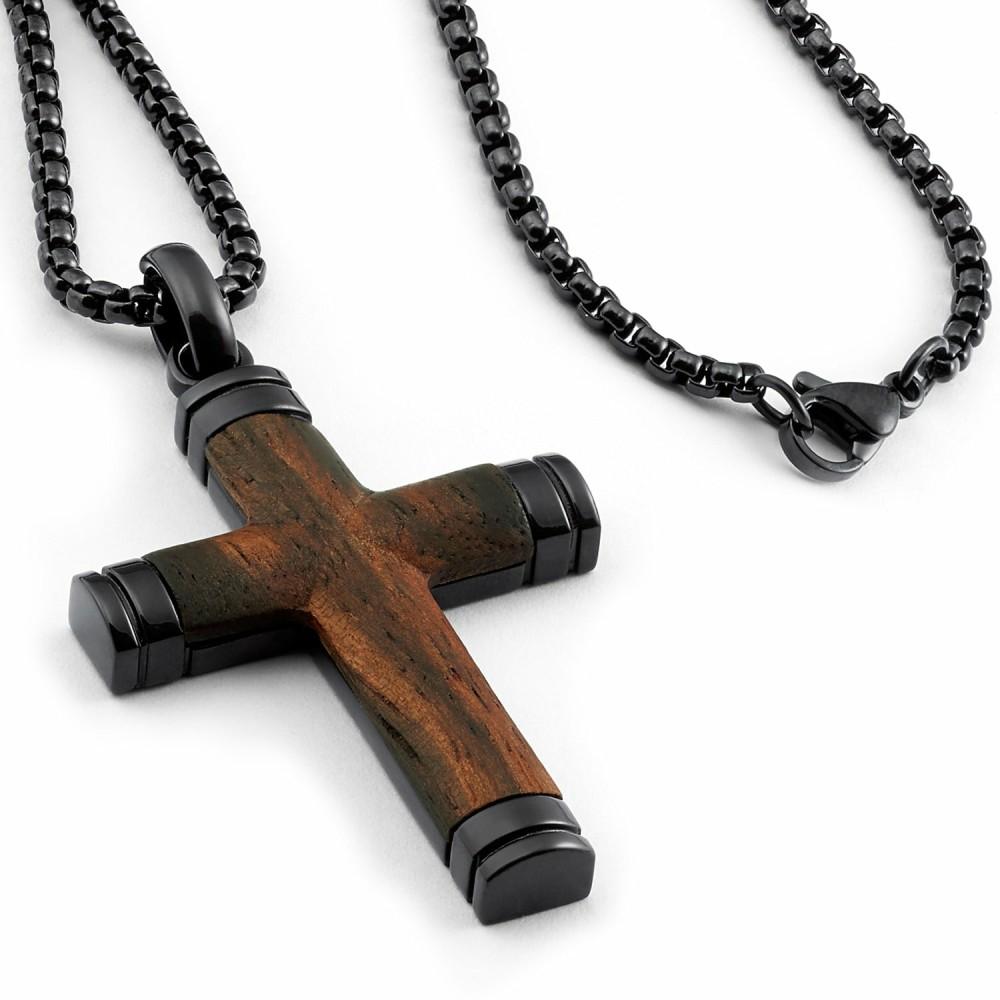 Pendants | Real Santos Wood Cross Necklace Pendant Black 24 Stainless Steel Chain