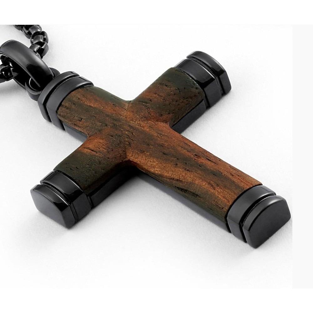 Pendants | Real Santos Wood Cross Necklace Pendant Black 24 Stainless Steel Chain