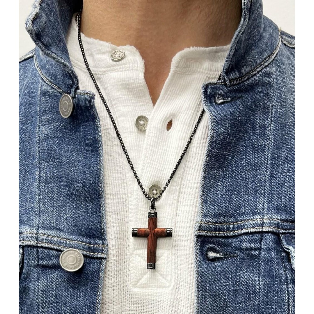 Pendants | Real Santos Wood Cross Necklace Pendant Black 24 Stainless Steel Chain