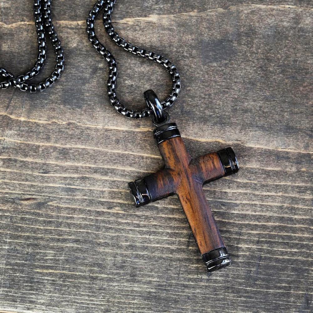 Pendants | Real Santos Wood Cross Necklace Pendant Black 24 Stainless Steel Chain