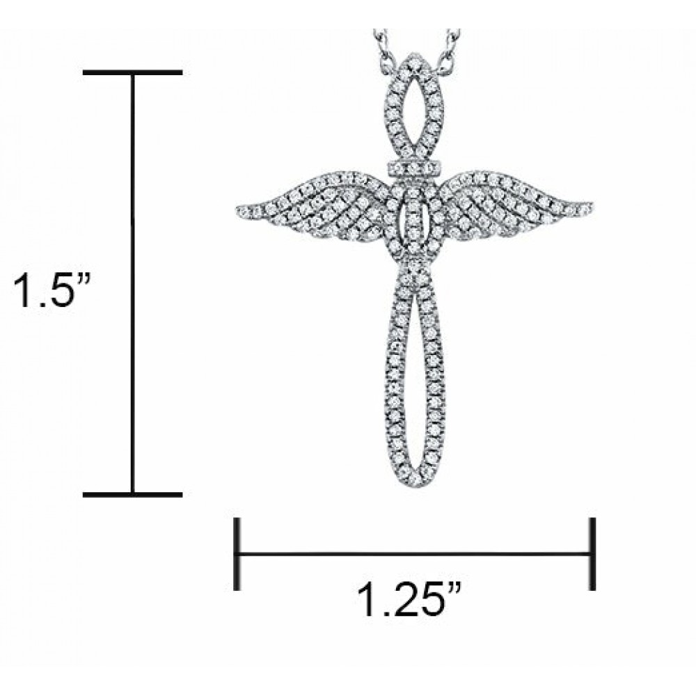 Pendants | Sterling Silver 925 Angel Cross Charm Pendant Diamond Adjustable Necklace 16-18