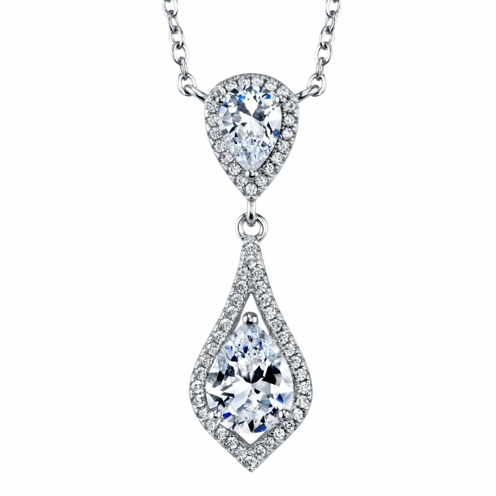 Pendants | Women's Sterling Silver 925 Opera Charm Pendant Pear Cubic Zirconia Necklace 16-18