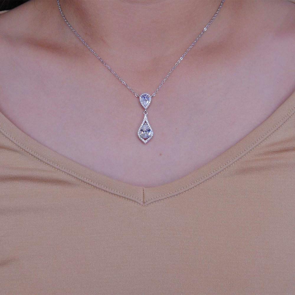 Pendants | Women's Sterling Silver 925 Opera Charm Pendant Pear Cubic Zirconia Necklace 16-18