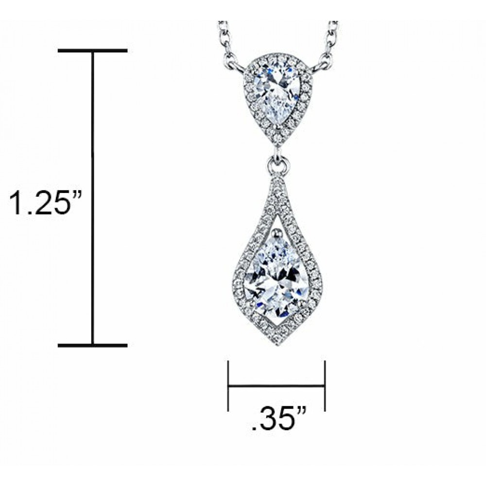 Pendants | Women's Sterling Silver 925 Opera Charm Pendant Pear Cubic Zirconia Necklace 16-18