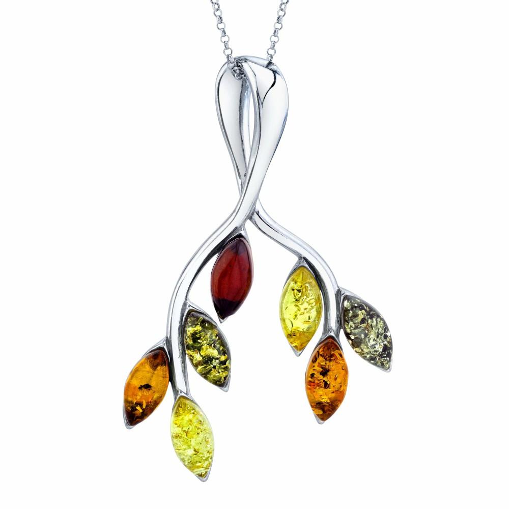 Pendants | Womens Sterling Silver Baltic Amber Pendant Necklace Leaves Tree Branch 18 Chain