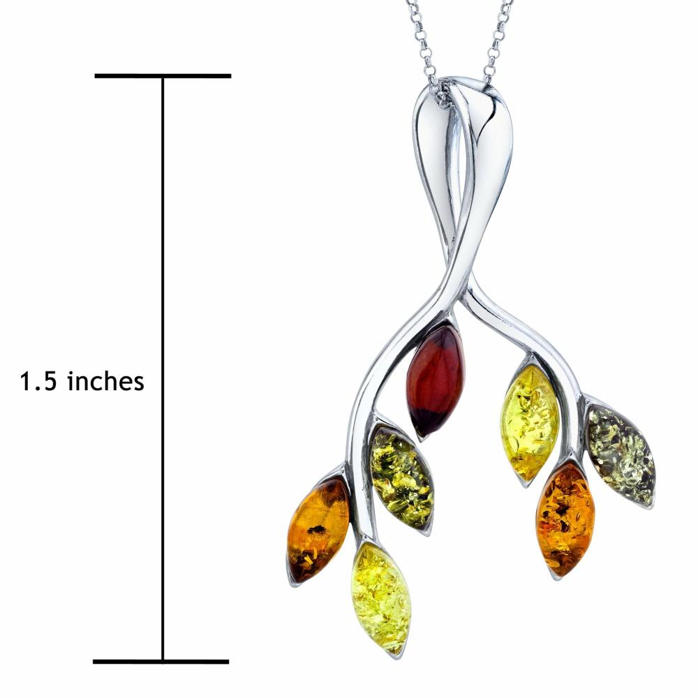 Pendants | Womens Sterling Silver Baltic Amber Pendant Necklace Leaves Tree Branch 18 Chain